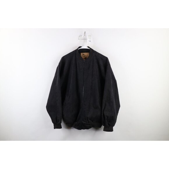 Vintage 90s Streetwear Mens Small Faded Nature Wolf Denim Bomber Jacket Black